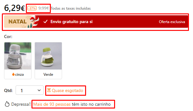 Contraste de cores e formas nas informações que ativam gatilhos mentais